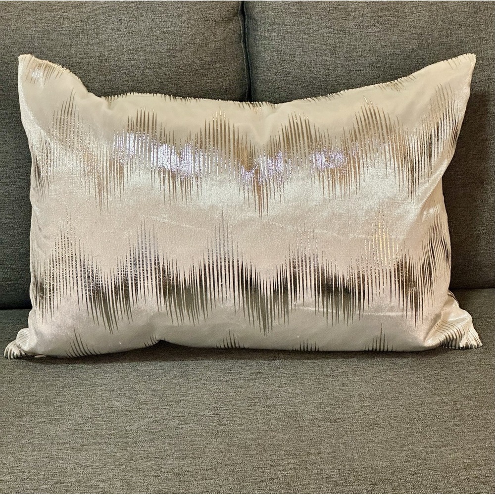 Caldeira Modern Silver Metallic Foil Accent Throw Pillow 24x16 Velvet Feather